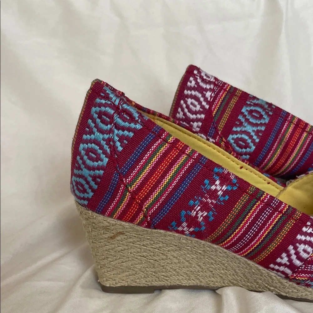 Tapestry Bohemian Patterned Espadrille wrapped Wedge Peep-Toe Heels size 6
